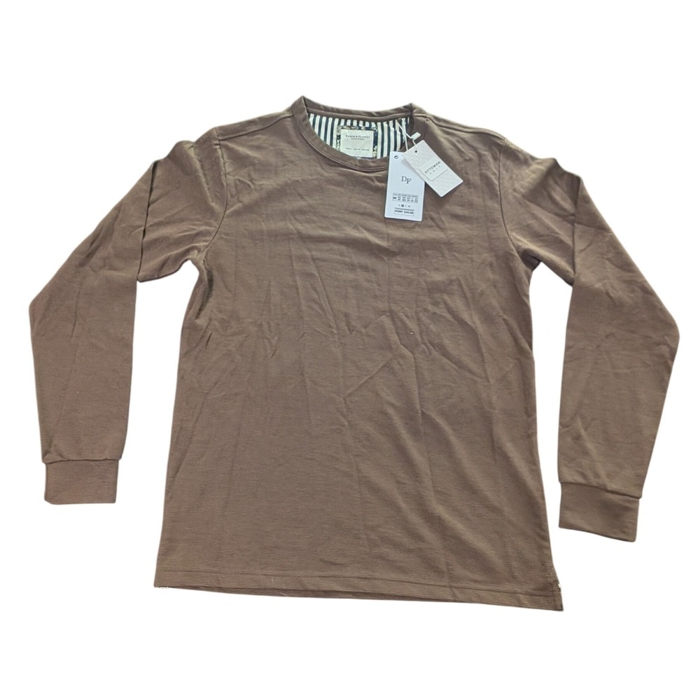 Denim & Flower Medium Women's Brown Ottoman Knit Ribbed Long Sleeve Crewneck Tee